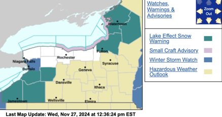 Lake Effect Snow Warnings Issued for Multiple Counties in New York